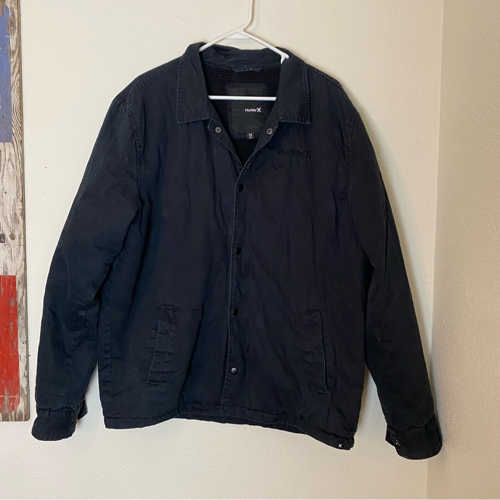 Hurley black canvas denim jacket, lined men’s XL coat